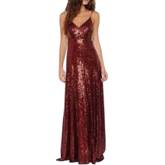 NWT L’Atiste by Amy Sequin Backless Gown  Burgundy Formal Maxi Dress Glam Size M - Picture 1 of 6